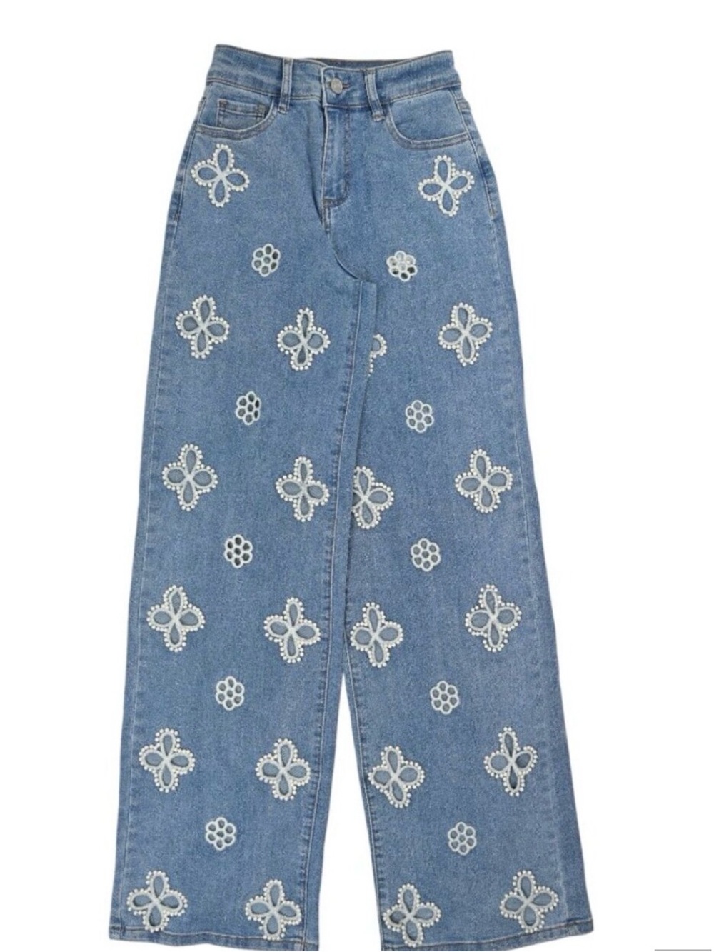 Noli Blue Embellished Wide-Leg Jeans